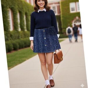 FRAME Denim Bouclé Mini‎ Skirt with Gold Buttons